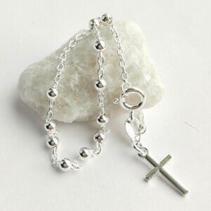 Nwt Sterling Silver decade rosary prayer bracelet Cross charm